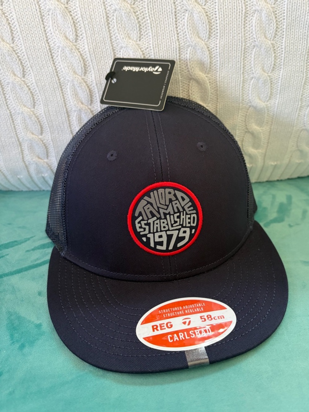 TaylorMade Navy and Red Trucker Cap with Established 1979 Logo Patch - NWT